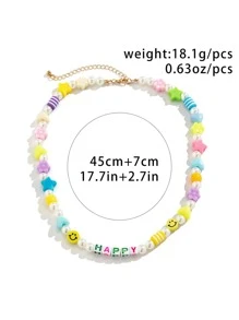 1 pieza de collar con cuentas de decoración de flores y estrellas gráficas con letras bohemias de colores aleatorios para hombres para regalo, para regalo de joyería y fiesta - Multicolor - Ver 7