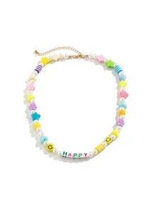 1 pieza de collar con cuentas de decoración de flores y estrellas gráficas con letras bohemias de colores aleatorios para hombres para regalo, para regalo de joyería y fiesta - Multicolor - Ver 4