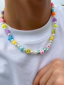 1 pieza de collar con cuentas de decoración de flores y estrellas gráficas con letras bohemias de colores aleatorios para hombres para regalo, para regalo de joyería y fiesta - Multicolor - Ver 2