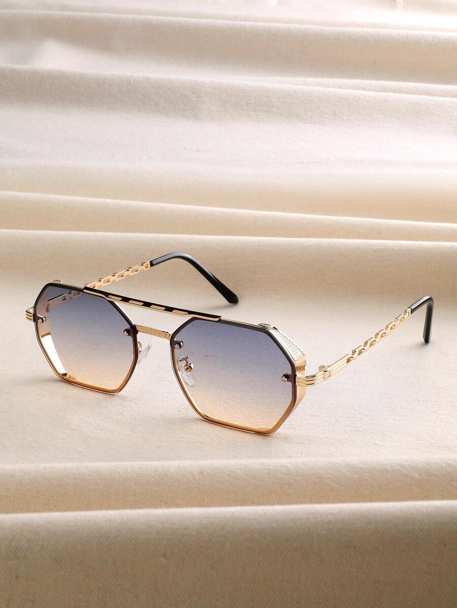 1 件装女士双梁多边形金属框架链腿时尚眼镜，适合夏季海滩度假、户外、旅行