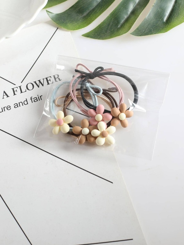 5pcs Flower Decor Hair Tie