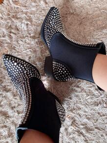 Giày bốt thời trang mũi nhọn trang trí cho nữ, bốt cổ điển màu đen thời trang - màu đen - Xem 2