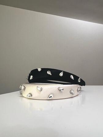 2入組女士鑽石水滴裝飾耀眼頭箍，適用於髮飾皇室風格