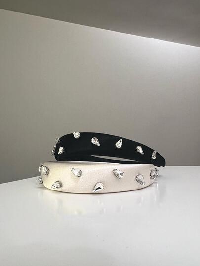 2入組女士鑽石水滴裝飾耀眼頭箍，適用於髮飾皇室風格