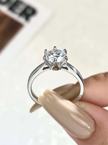 Newsoul 1pc 925 Sterling Silver 0.5ct 1ct 2ct Real Moissanite Rhinestone Ring Engagement Wedding Rings For Women Luxury Quality Jewelry Bridal Jewelry - Silver - View 6