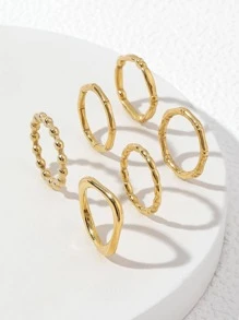 6 pcs Steel Beaded Rings For Women In A Versatile Simple And Stylish Style Suitable For Wedding And Dating Gifts