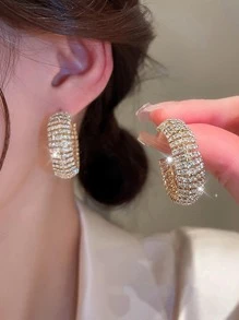 rakol 1雙魅力四射方晶鋯石裝飾開口耳環適合女士日常裝飾 - 金黃色 - 查看 1