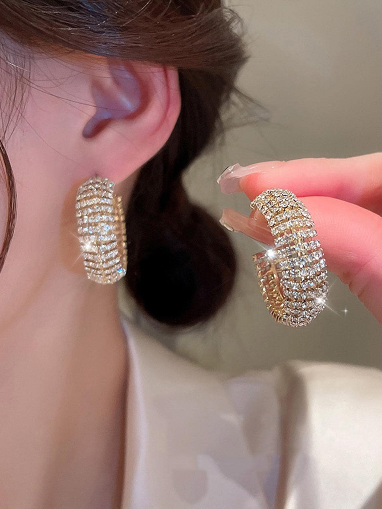 rakol 1雙魅力四射方晶鋯石裝飾開口耳環適合女士日常裝飾 - 金黃色 - 查看 1