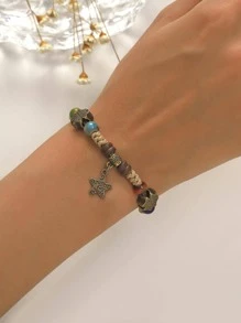 1pc Vintage Porcelain Star Charm Bead Decor String Bracelet For Women For Daily Decoration