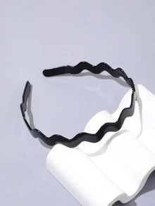 1入組女士波浪設計休閒髮箍適用於日常生活 - 黑色 - 查看 2