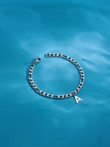 1入組時尚不銹鋼字母吊飾手鍊男士日常裝飾時尚外觀派對禮物 - 銀色 - 查看 1