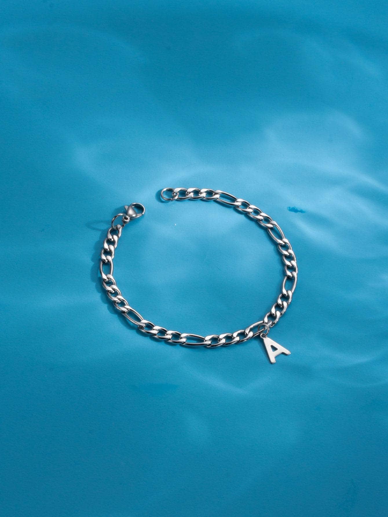 1入組時尚不銹鋼字母吊飾手鍊男士日常裝飾時尚外觀派對禮物 - 銀色 - 查看 1
