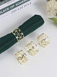 4 Cái/bộ Vòng Khăn Ăn Bằng Thép Không Gỉ, Hiện Đại Rỗng Ra Khăn Ăn Vòng Giá Đỡ Cho Nhà Bếp Bàn Ăn - Vàng - Xem 4