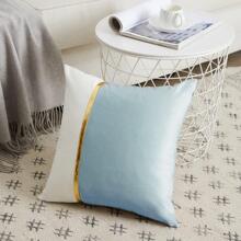 1 vỏ gối đơn sắc thiết kế đơn giản chắp vá, trang trí nhà cửa - Màu xanh nhạt - Xem 5