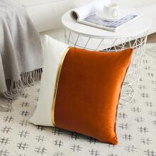 1pc Solid Color Patchwork Simple Decorative Throw Pillow Cover, Home Daily Use - Orange - View 4