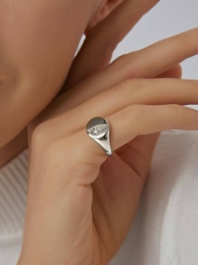 Charm-In 1 chiếc nhẫn đá Zirconia hình ngôi sao tròn màu bạc dành cho nữ, trang sức hàng ngày - Bạc - Xem 2