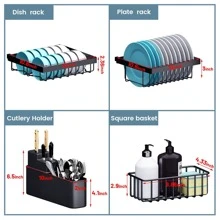 Over The Sink Dish Drying Rack (Expandable Height and Length) Snap-On Design 2 Tier Large Dish Rack Stainless Steel (24" - 35.5"(L) x 12"(W) x 19" - 22"(H)) - Black - View 4