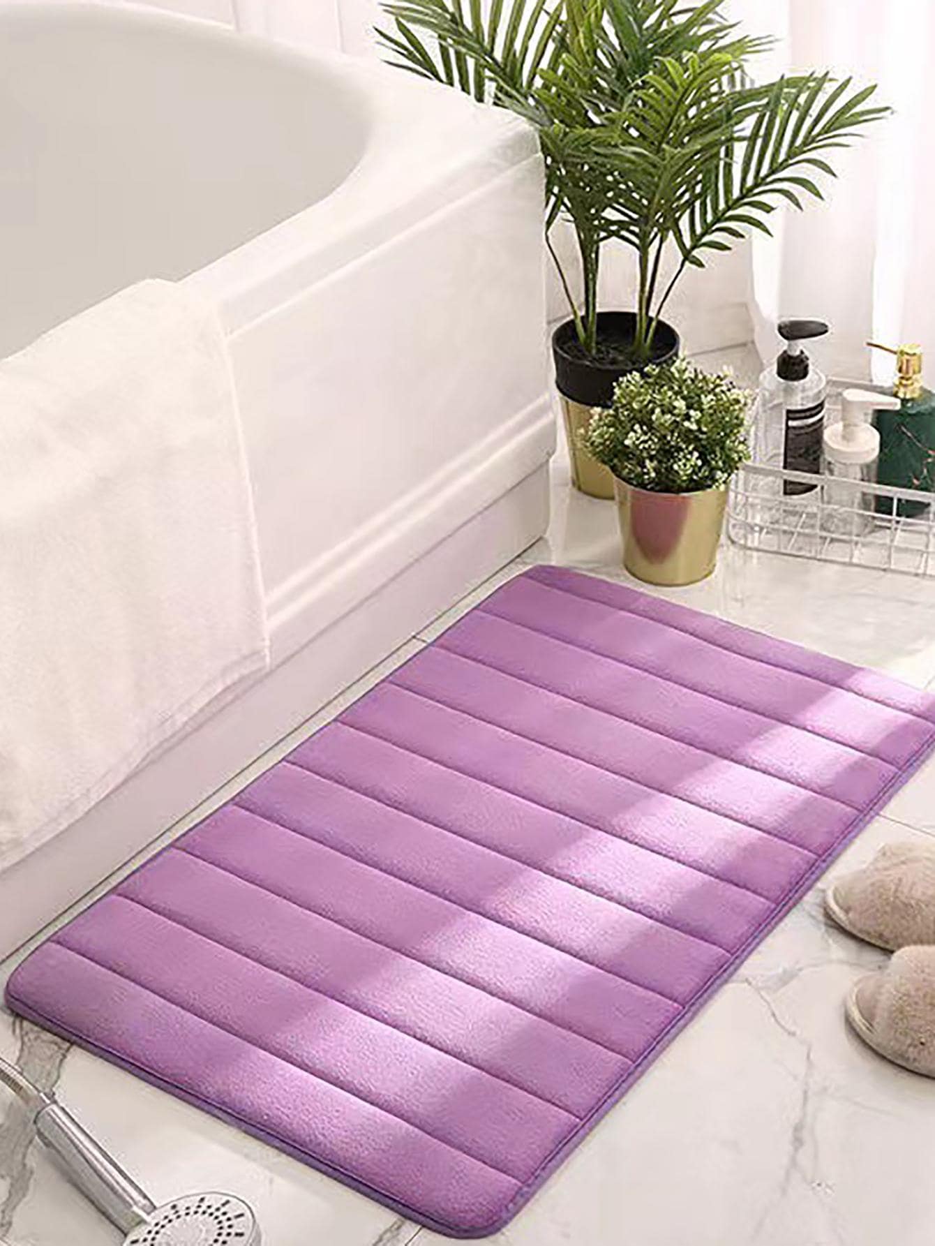 1pc Solid Color Bath Rug - Purple - View 1