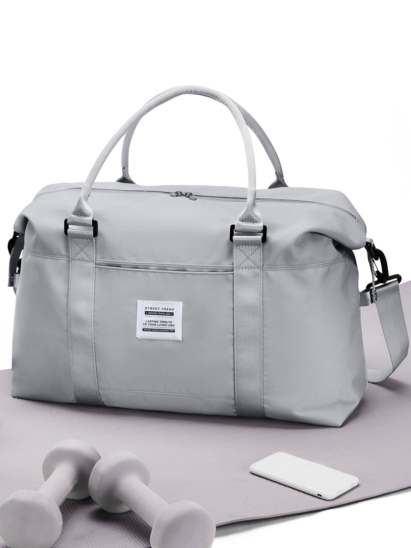 Patch Detail Duffel Bag - Grey - View 1