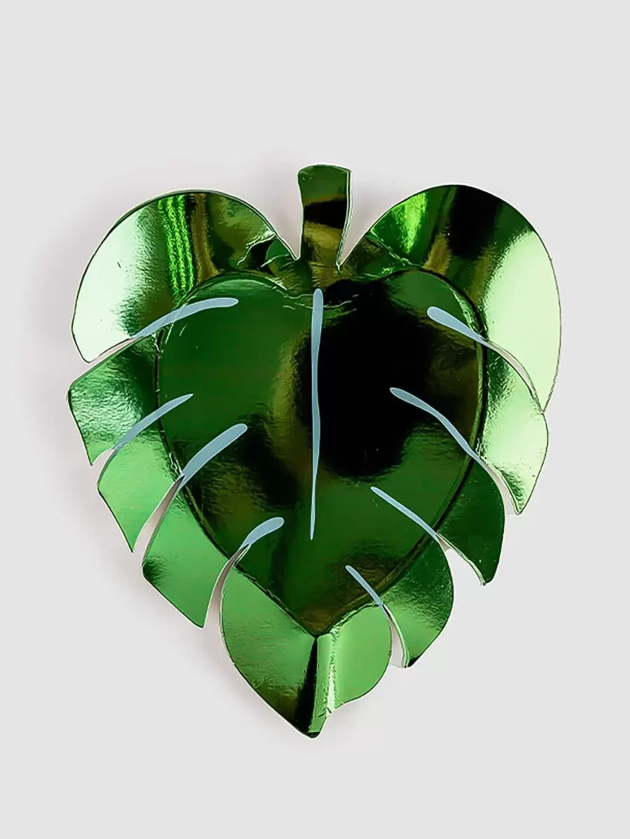 8 piezas Plato en forma de hoja superficie de espejo desechable papel creativo alimento para fiesta - Verde - Ver 1