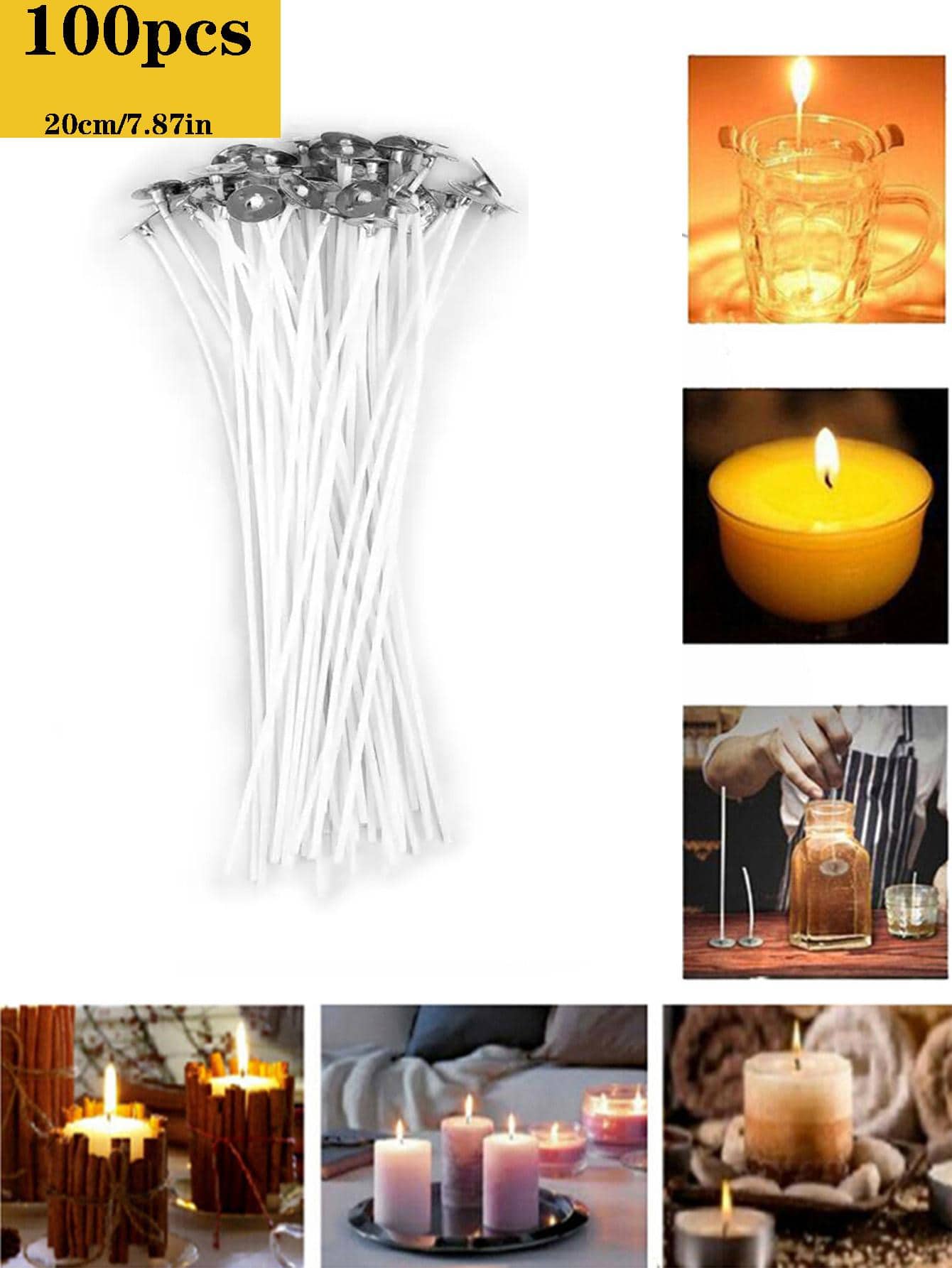 100pcs/set Wax Candle Wick, Modern Core For DIY Candle Making - White - View 1