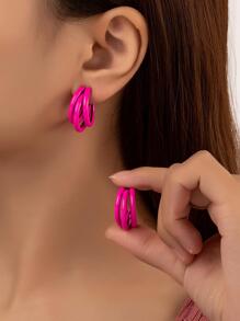 1 对优雅简约的女士耳环，几何铁扭环耳环，非常适合派对、正式活动和日常佩戴 - 粉色 - 查看 10