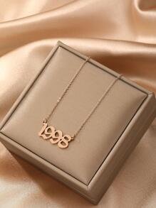 1入組時尚不銹鋼生日年數吊墜項鍊適合女士日常裝飾 - 玫瑰金 - 查看 1