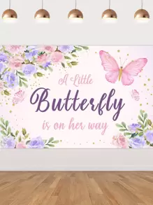 1入組蝴蝶生日派對背景裝飾（粉色和紫色），一個小蝴蝶正在歸來背景與蝴蝶花卉蝴蝶生日派對用品 - 彩色 - 查看 1