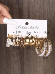 6đôi Đồ trang trí Ngọc Trai giả Hoa tai - Vàng - Xem 4