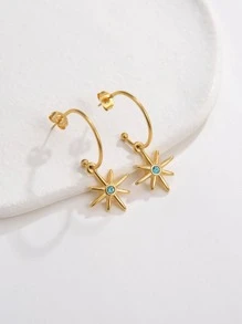 1 Đôi Thời Trang Bằng Thép Không Gỉ Kim Cương Giả Trang Trí Ngôi Sao Bông Tai Giọt Cho Nữ Cho Kỳ Nghỉ - Vàng - Xem 1