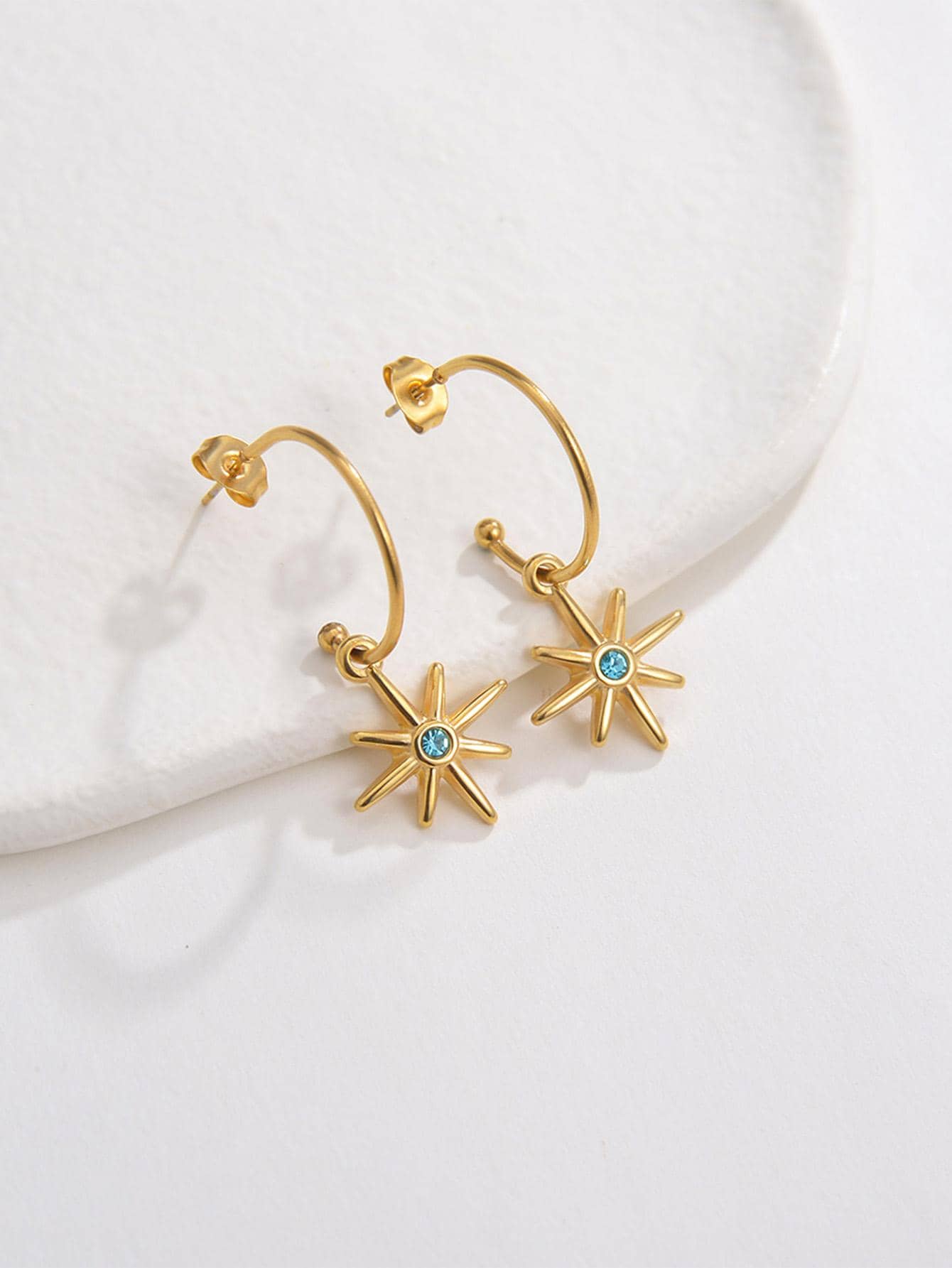 1 Đôi Thời Trang Bằng Thép Không Gỉ Kim Cương Giả Trang Trí Ngôi Sao Bông Tai Giọt Cho Nữ Cho Kỳ Nghỉ - Vàng - Xem 1