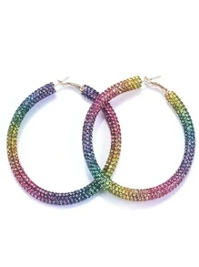 1pair Glamorous Ombre Rhinestone Decor Hoop Earrings For Women For Party