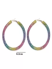 1pair Glamorous Ombre Rhinestone Decor Hoop Earrings For Women For Party