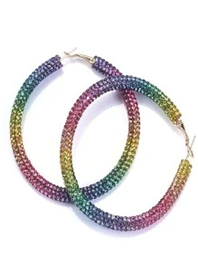 1pair Glamorous Ombre Rhinestone Decor Hoop Earrings For Women For Party