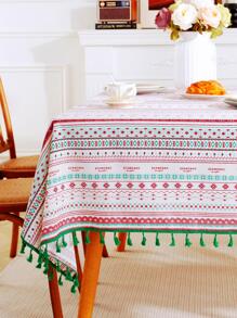 Bohemian Style Printed Fringe Rectangle Tablecloth Party Decor, Suitable For Farmhouse Dining, Picnic, Camping, Birthday Parties, Coffee Table, Tv Cabinet Cover 1pc - Multicolor - View 5