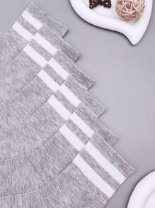 6雙男士條紋圖案中筒襪 - 灰色 - 查看 3