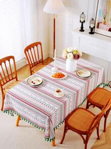 Bohemian Style Printed Fringe Rectangle Tablecloth Party Decor, Suitable For Farmhouse Dining, Picnic, Camping, Birthday Parties, Coffee Table, Tv Cabinet Cover 1pc - Multicolor - View 9