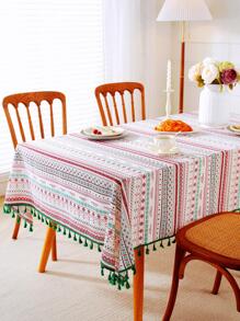 Bohemian Style Printed Fringe Rectangle Tablecloth Party Decor, Suitable For Farmhouse Dining, Picnic, Camping, Birthday Parties, Coffee Table, Tv Cabinet Cover 1pc - Multicolor - View 1