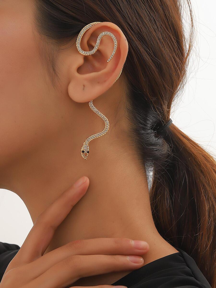 1 Máy Tính Quyến Rũ Hợp Kim Kẽm Kim Cương Giả Con Rắn Thiết Kế Bọc Tai Dành Cho Nữ Trang Trí Hàng Ngày - Vàng - Xem 1
