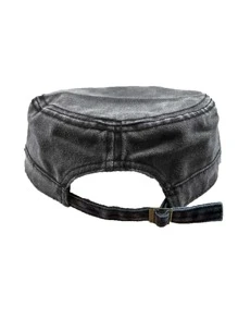 深灰色平顶洗水做旧卡车司机帽、鸭舌帽、军帽 - 深灰色 - 查看 4