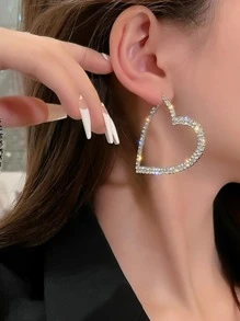 1雙魅力四射鋅合金水鑽心圓耳環適合女士日常裝飾 - 銀色 - 查看 1