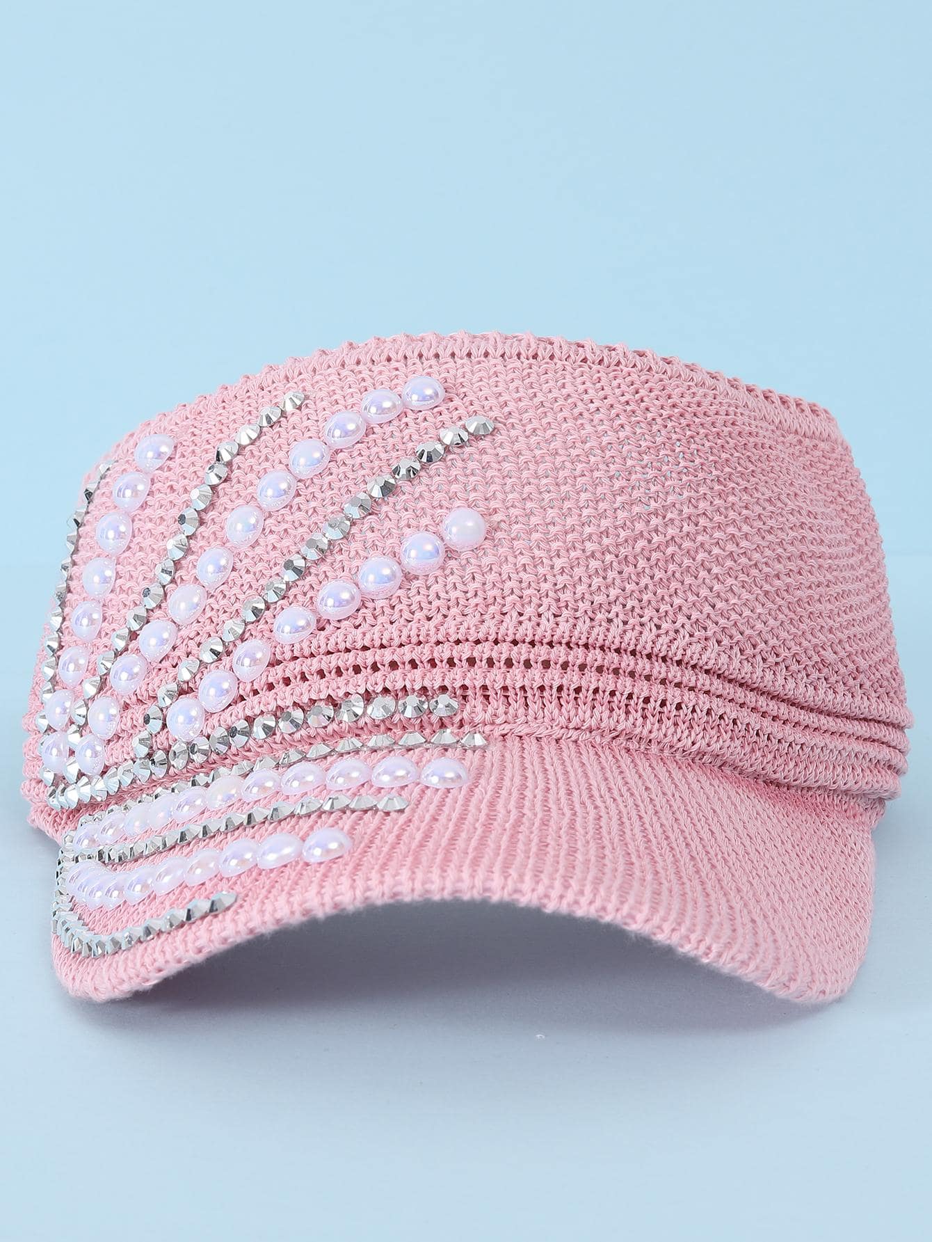 Ladies' Fashionable Casual Knitted Hollow Out Top Cap With Rhinestone Decoration And Adjustable Sun Protection Baseball Hat - Pink - View 1
