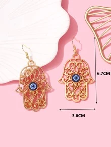 1 đôi Phong cách phương Tây Tay Hamsa & Xanh Mắt Dangle Hoa tai - Vàng - Xem 2