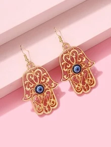 1 đôi Phong cách phương Tây Tay Hamsa & Xanh Mắt Dangle Hoa tai - Vàng - Xem 3