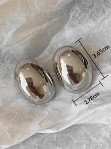 1 đôi bông tai hình bầu dục bằng thép không gỉ thời trang cho phụ nữ để trang trí hàng ngày - Bạc - Xem 2