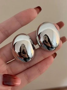 1 đôi bông tai hình bầu dục bằng thép không gỉ thời trang cho phụ nữ để trang trí hàng ngày - Bạc - Xem 3