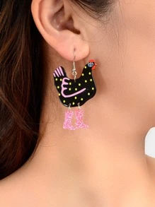 1 Đôi Giày Bốt Lấp Lánh Thời Trang & Bông Tai Gà Con Dành Cho Nữ Trang Trí Hàng Ngày - màu đen - Xem 3