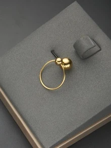 1入組時尚不銹鋼圓球裝飾圓環適合女士日常裝飾 - 金色 - 查看 5