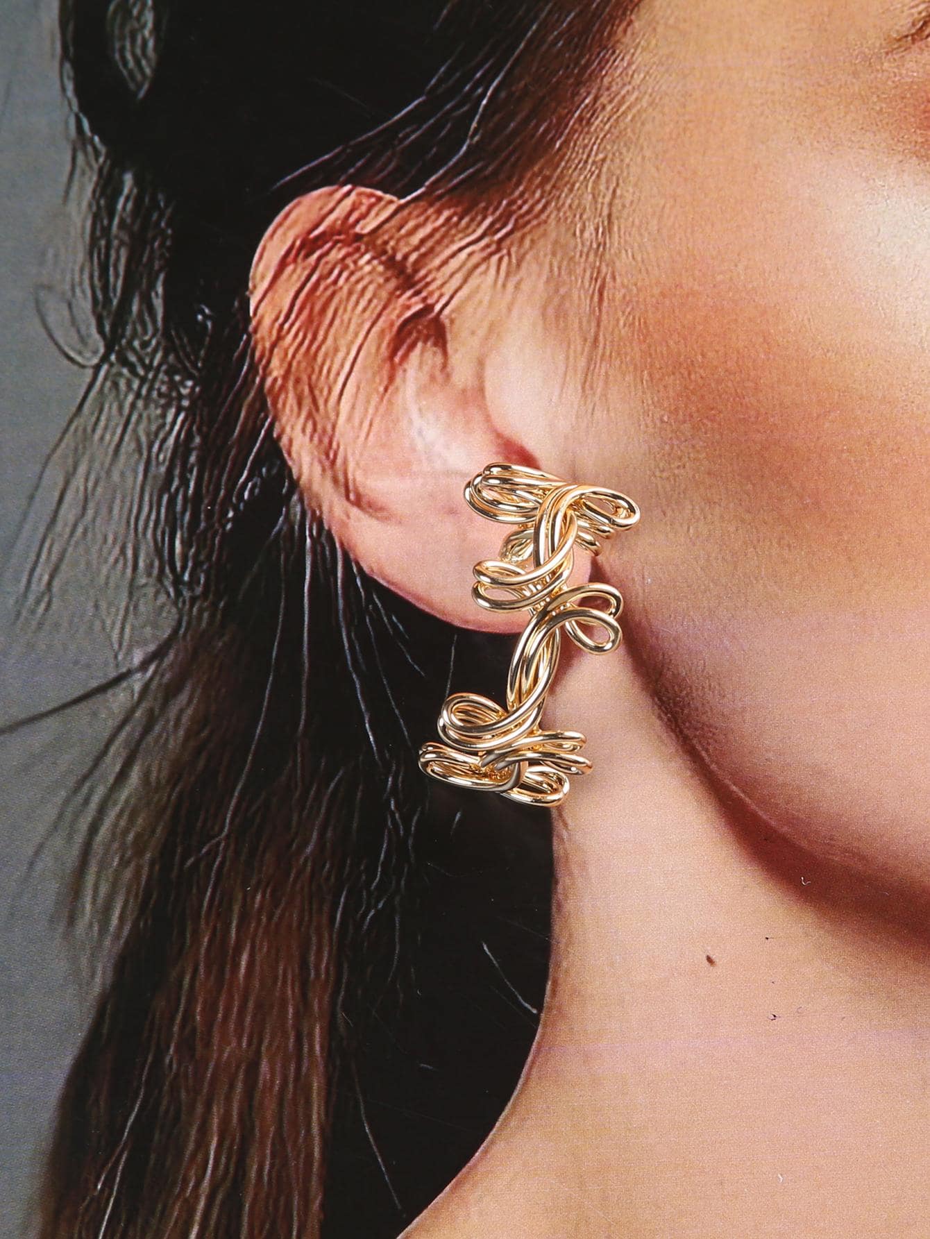 1 Đôi Thời Trang Hợp Kim Kẽm Thiết Kế Xoắn Vòng Đeo Tay Đôi Khuyên Tai Vòng Cho Nữ Trang Trí Hàng Ngày - Vàng - Xem 1