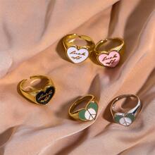 1pc Fashionable Letter Detail Heart Decor Cuff Ring For Women For Daily Decoration - Pink - View 3
